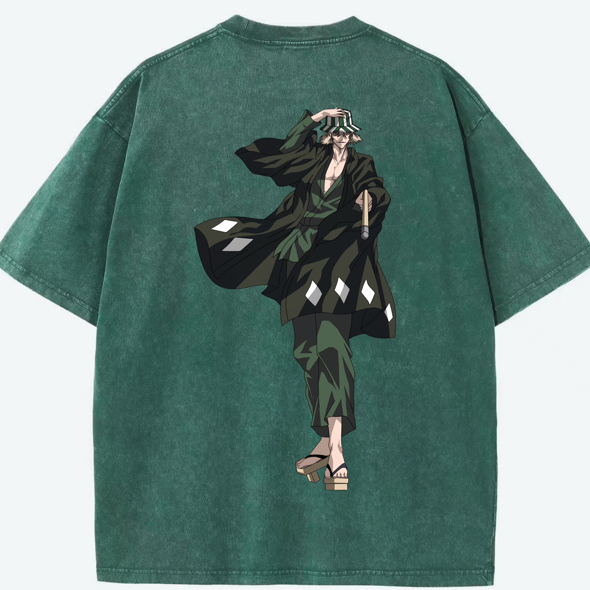 （画像用） "ブリーチ 浦原 喜助（うらはら きすけ） BLEACH Urahara Kisuke " 綿100% ヴィンテージ風 半袖Tシャツ（背面プリント）
